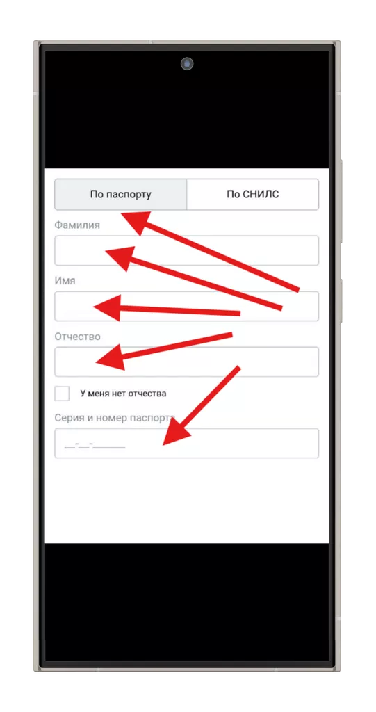 Внесение информации для идентификации